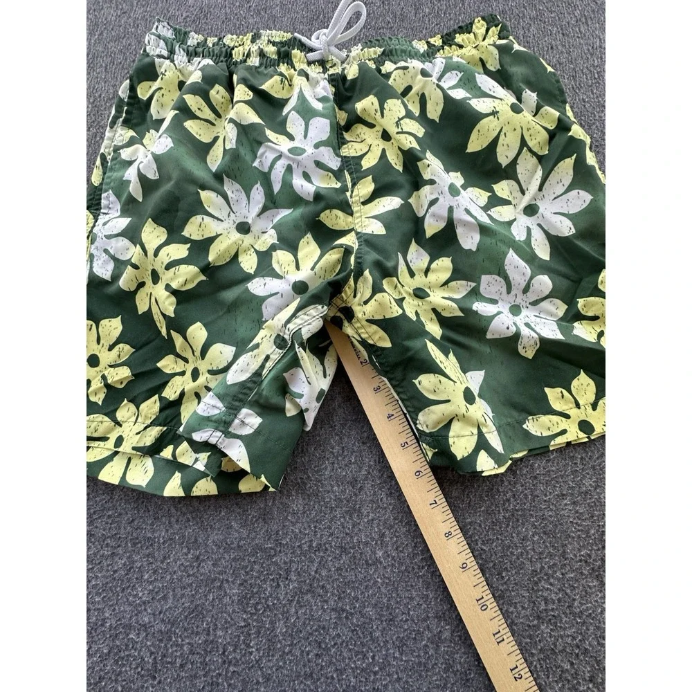 Trunks Swim Shorts Men's Large Green‎ Yellow Floral Quick Dry Elastic Waist